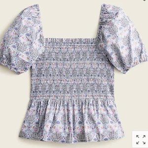 J. Crew Smocked Square-neck Cotton Top In Liberty Club Nouveau Floral Pr…